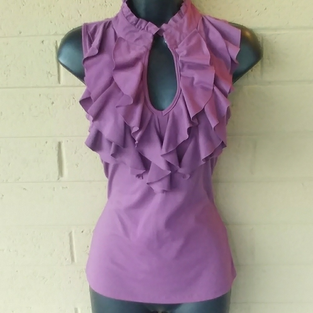 EUC!! Studio Y - Ruffled Royal Plum Blouse - Sz S